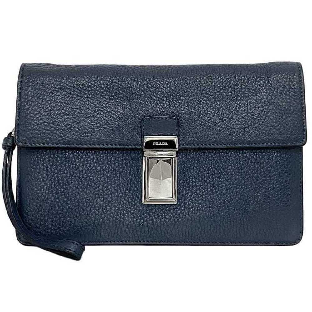 Prada Shoulder Bag Blue Strap Saffiano Clutch Handbag Flap Triangle Plate